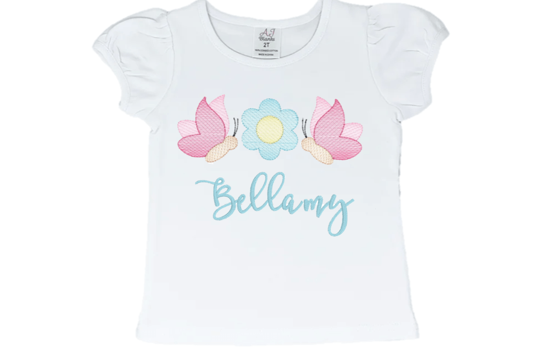 Butterflies Embroidery Short Sleeve T-Shirt - numonet