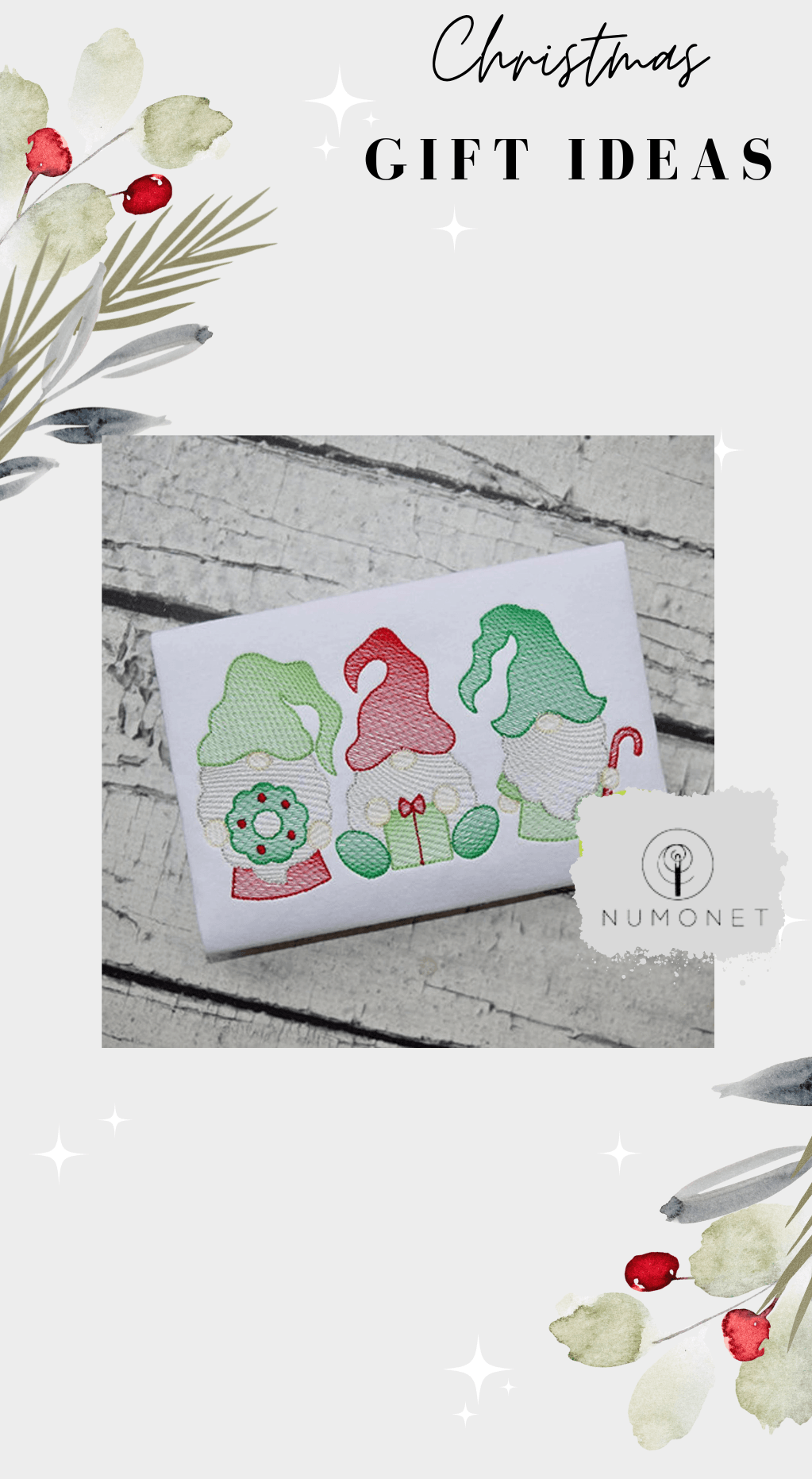 Christmas Going Gnomes Embroidery T-Shirt - numonet