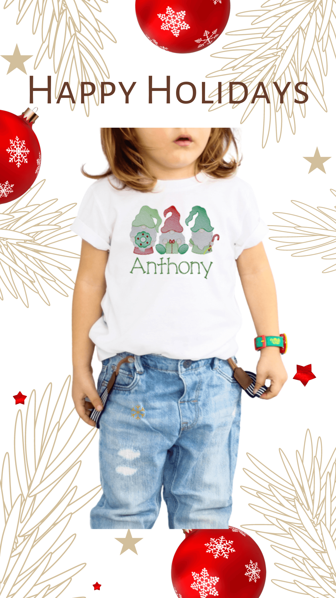 Christmas Going Gnomes Embroidery T-Shirt - numonet