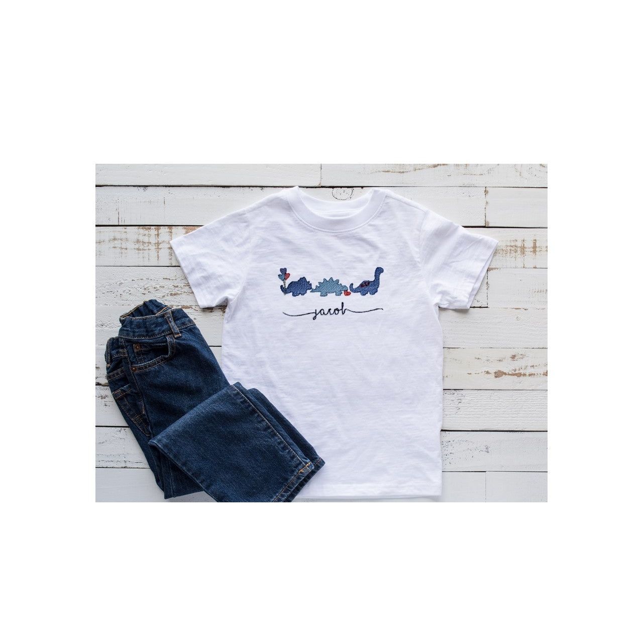 Dinosaur Hearts Parade Valentine's Day Embroidery T-Shirt - numonet