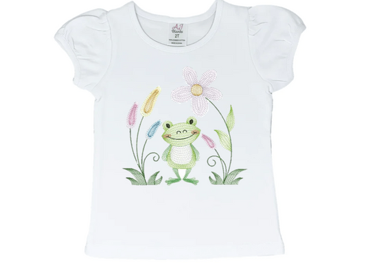 Frog in Meadow Embroidery T-Shirt - numonet