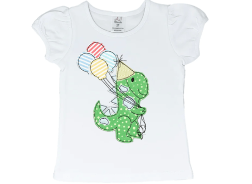 Green and Yellow Polka Dot Dinosaur Embroidery T-Shirt - numonet