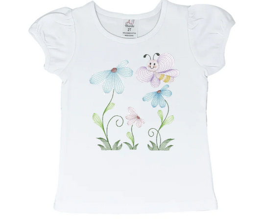 Butterfly and Flower Embroidery T-Shirt - numonet