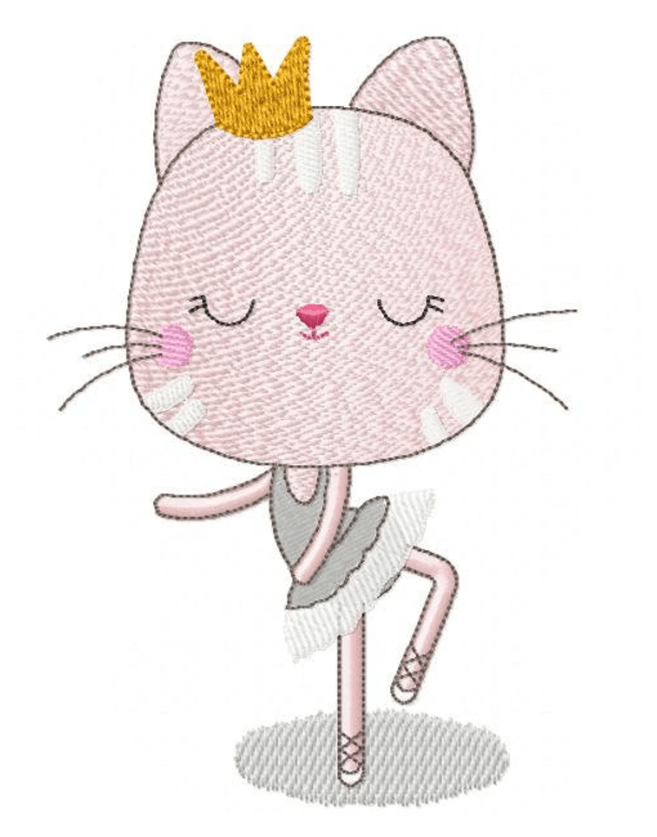 Cat Ballerina Embroidery with Golden Crown T-Shirt - numonet