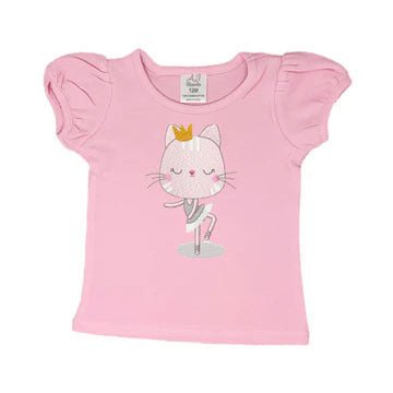 Cat Ballerina Embroidery with Golden Crown T-Shirt - numonet