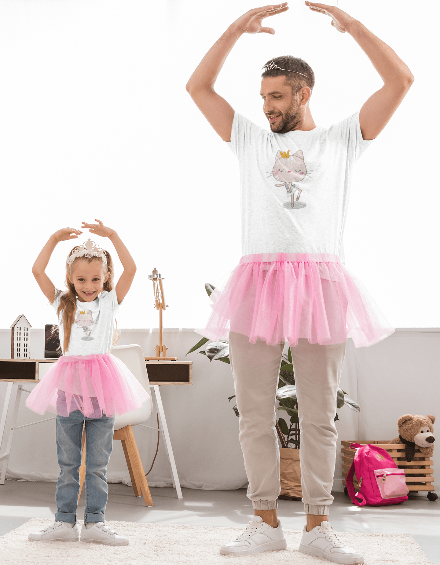 Cat Ballerina Embroidery with Golden Crown T-Shirt - numonet