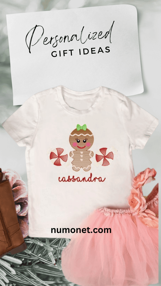 Christmas Gingerbread Cookie with Bow Embroidery T-Shirt - numonet