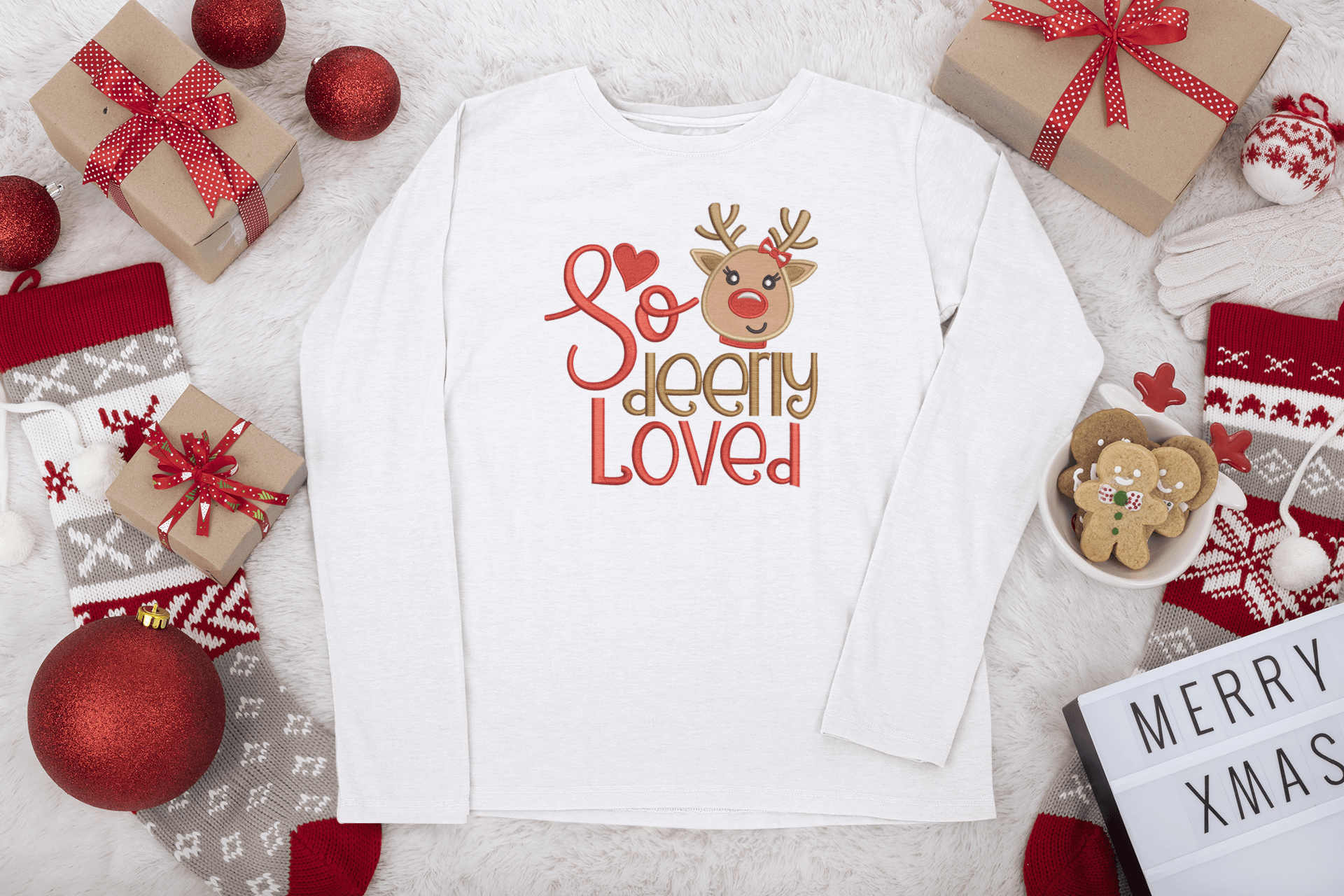 Christmas ReinDeerly Embroidery T-Shirt - numonet