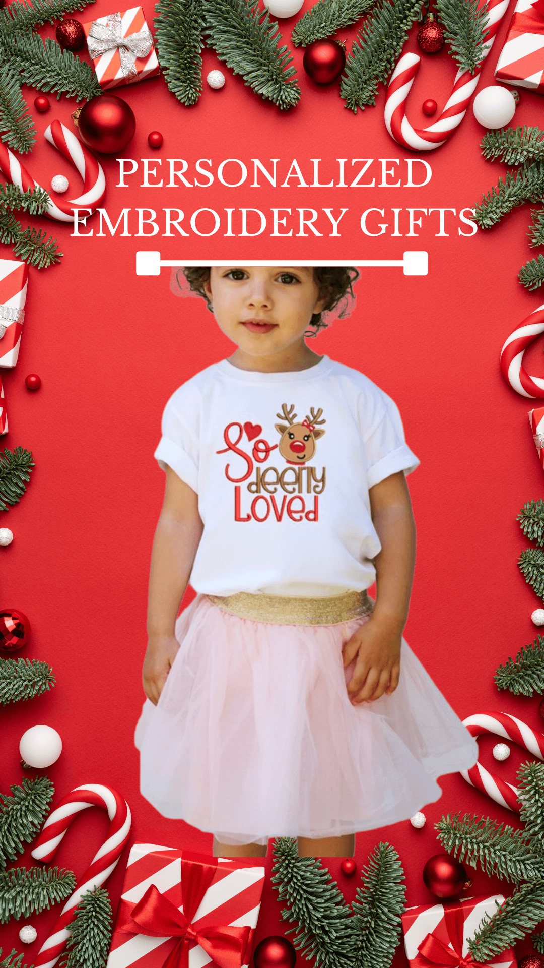 Christmas So Deerly Loved Reindeer Embroidery T-Shirt - numonet