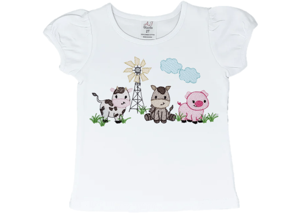 Cow, Donkey and Pig Embroidery T-Shirt - numonet
