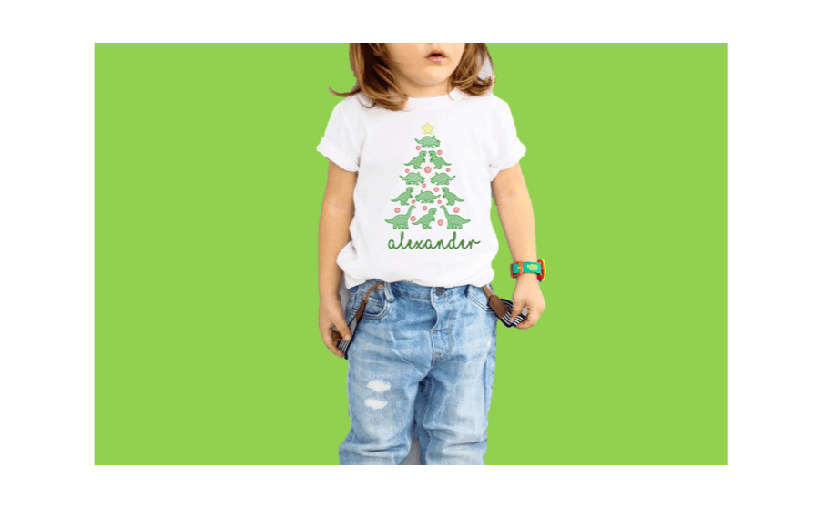 Dinosaur Christmas Tree Embroidery T-Shirt - numonet