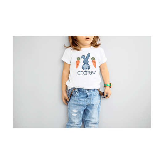 Easter Rabbit with Carrots Embroidery T-Shirt - numonet