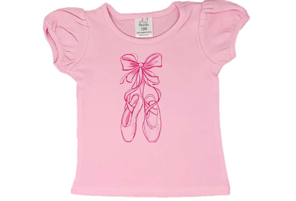 Flutter Sleeve Hanging Ballerina Slippers Embroidery T-Shirt - numonet