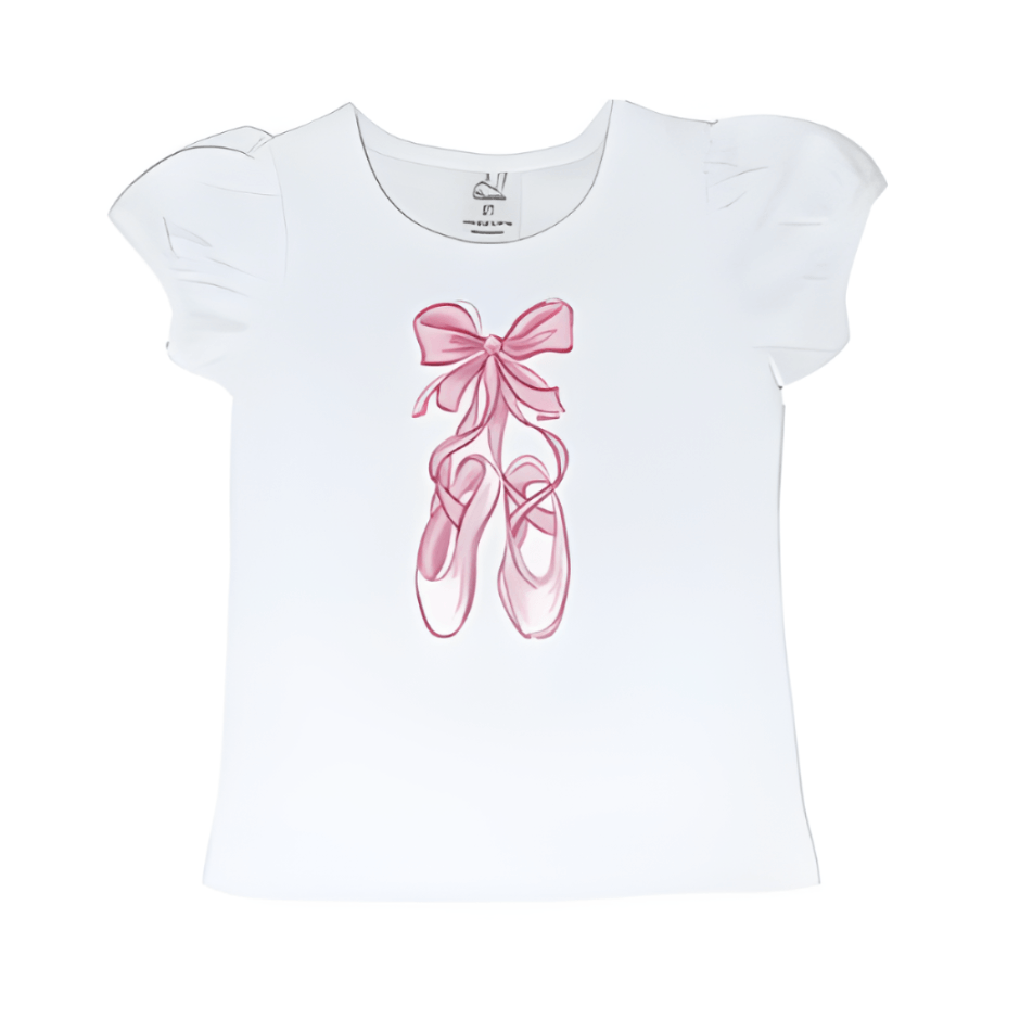 Flutter Sleeve Hanging Ballerina Slippers Embroidery T-Shirt - numonet
