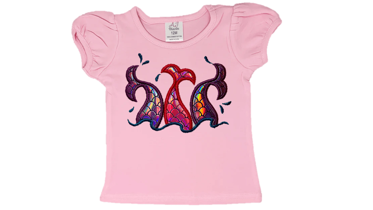 Flutter Sleeve Mermaid Tails Embroidery T-Shirt - numonet
