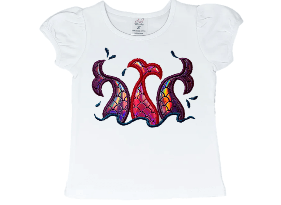 Flutter Sleeve Mermaid Tails Embroidery T-Shirt - numonet