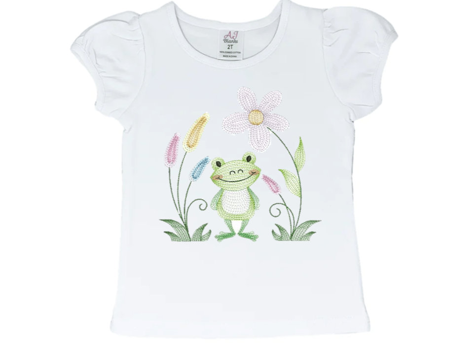 Frog in Meadow Embroidery T-Shirt - numonet