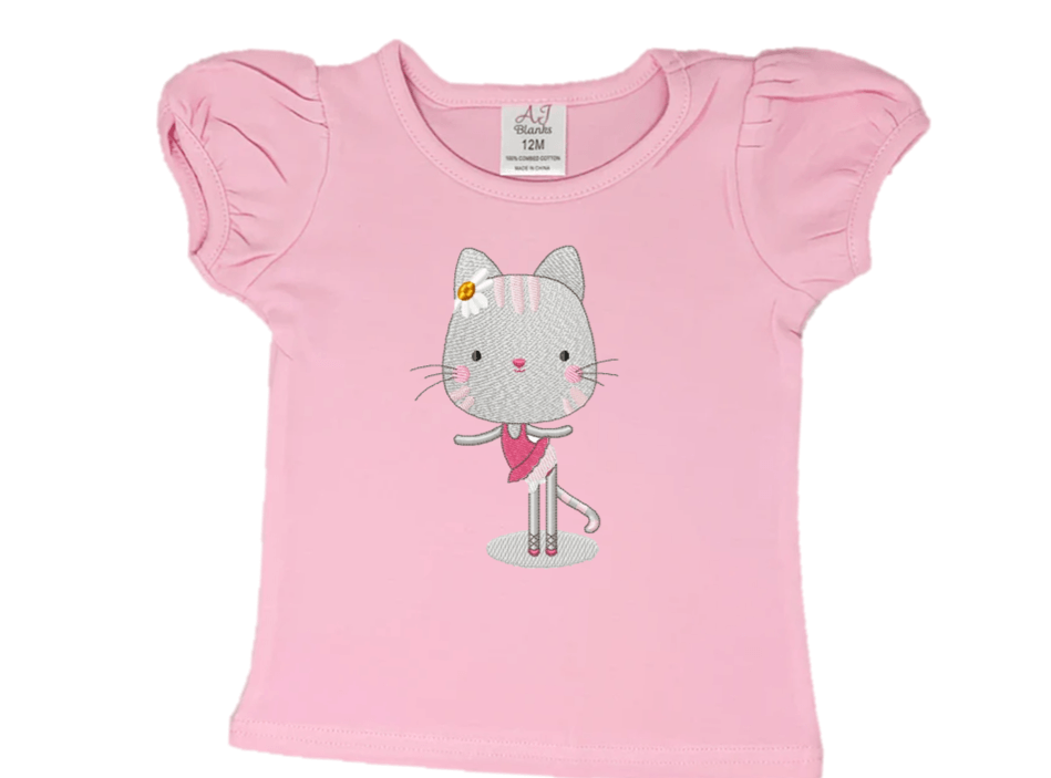 Gray Cat Ballerina Embroidery T-Shirt - numonet