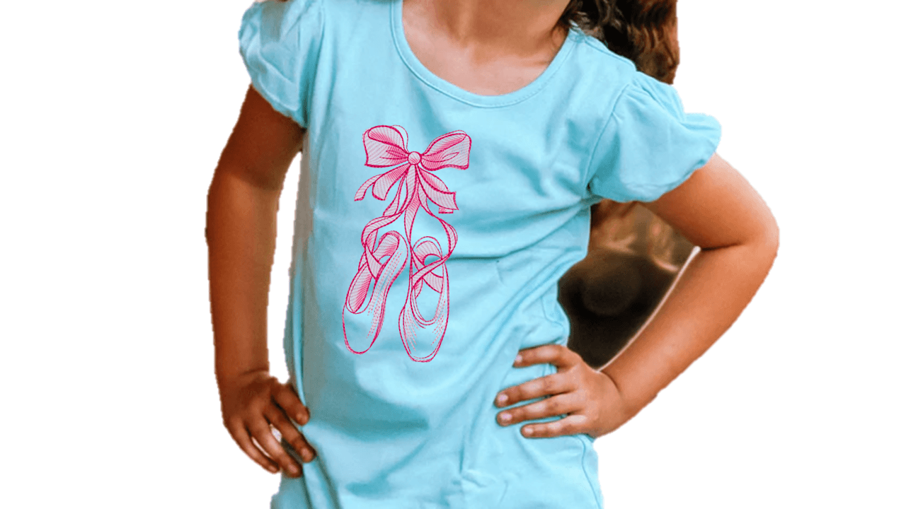 Hanging Ballerina Slippers Embroidery T-Shirt - numonet