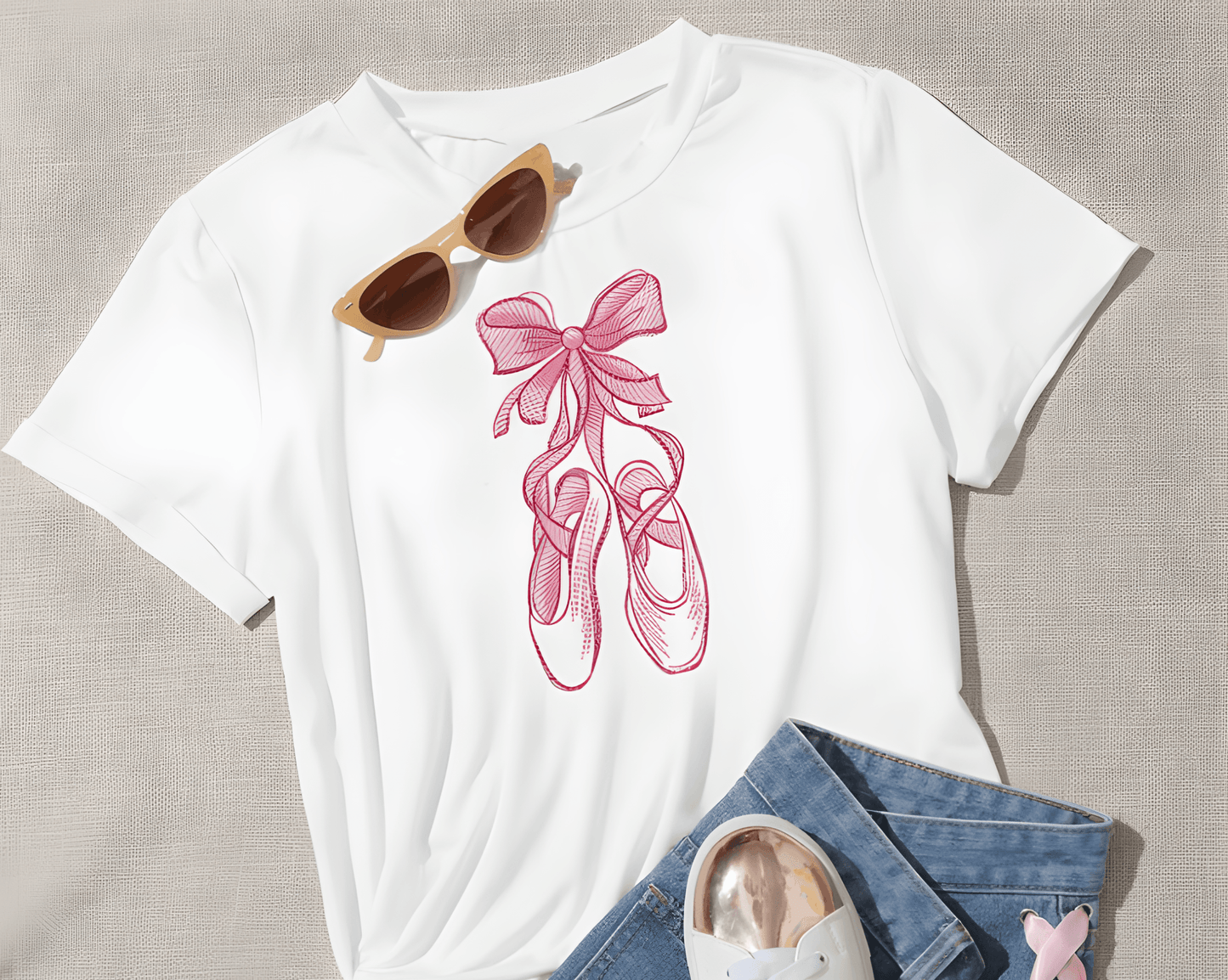 Hanging Ballerina Slippers Embroidery T-Shirt - numonet