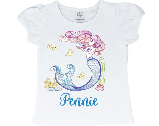 Mermaid Pennie Embroidery T-Shirt - numonet