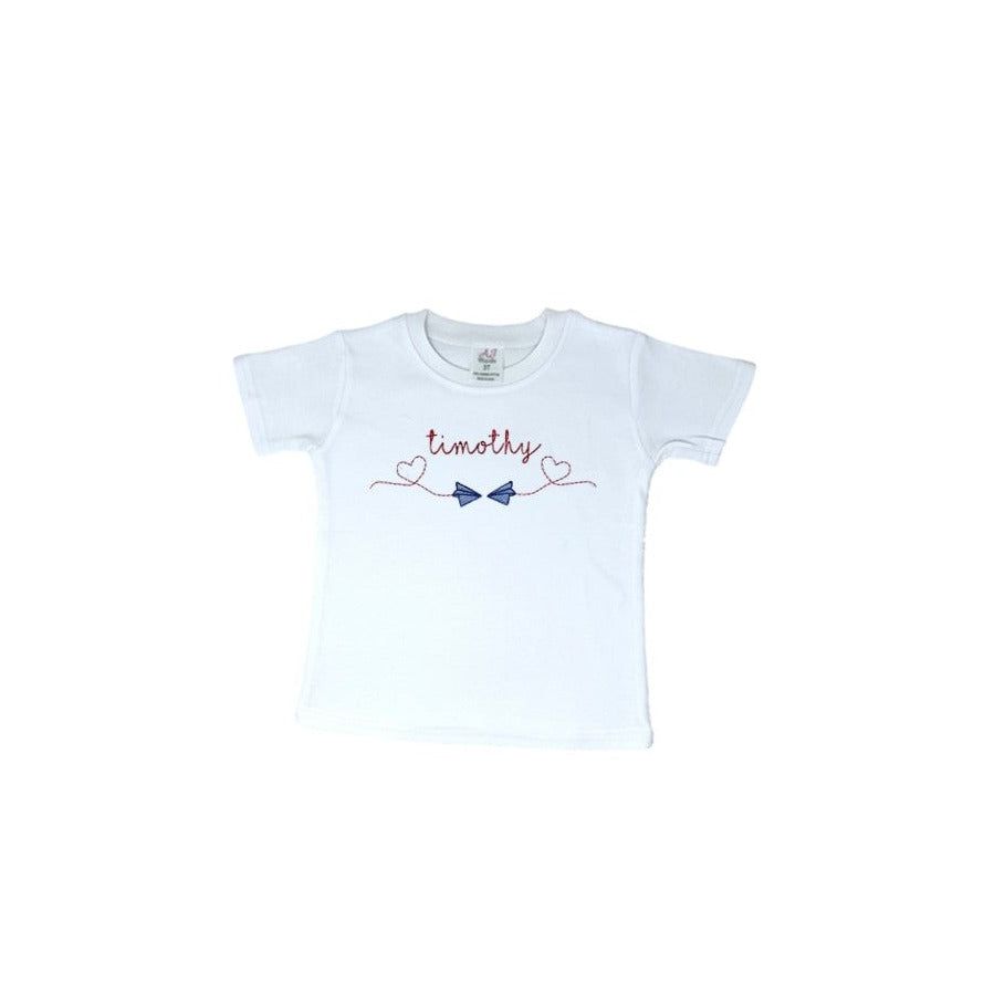 Paper Plane Valentine's Day Embroidery T-Shirt - numonet