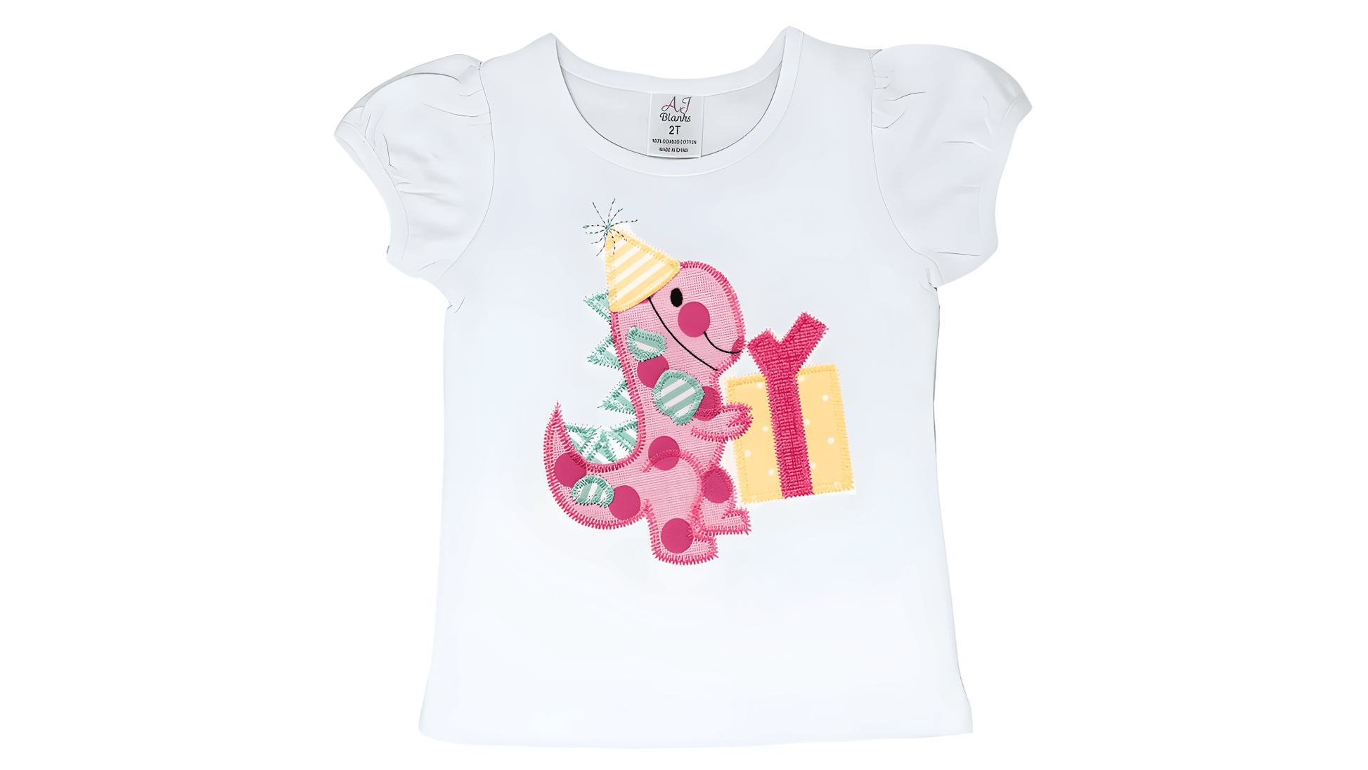 Pink Polka Dot Dinosaur Embroidery T-Shirt - numonet