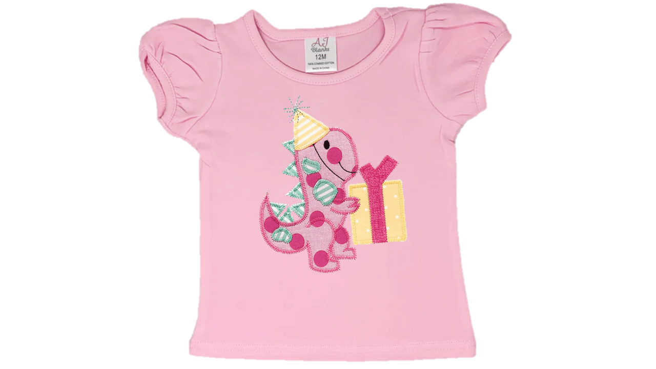 Pink Polka Dot Dinosaur Embroidery T-Shirt - numonet